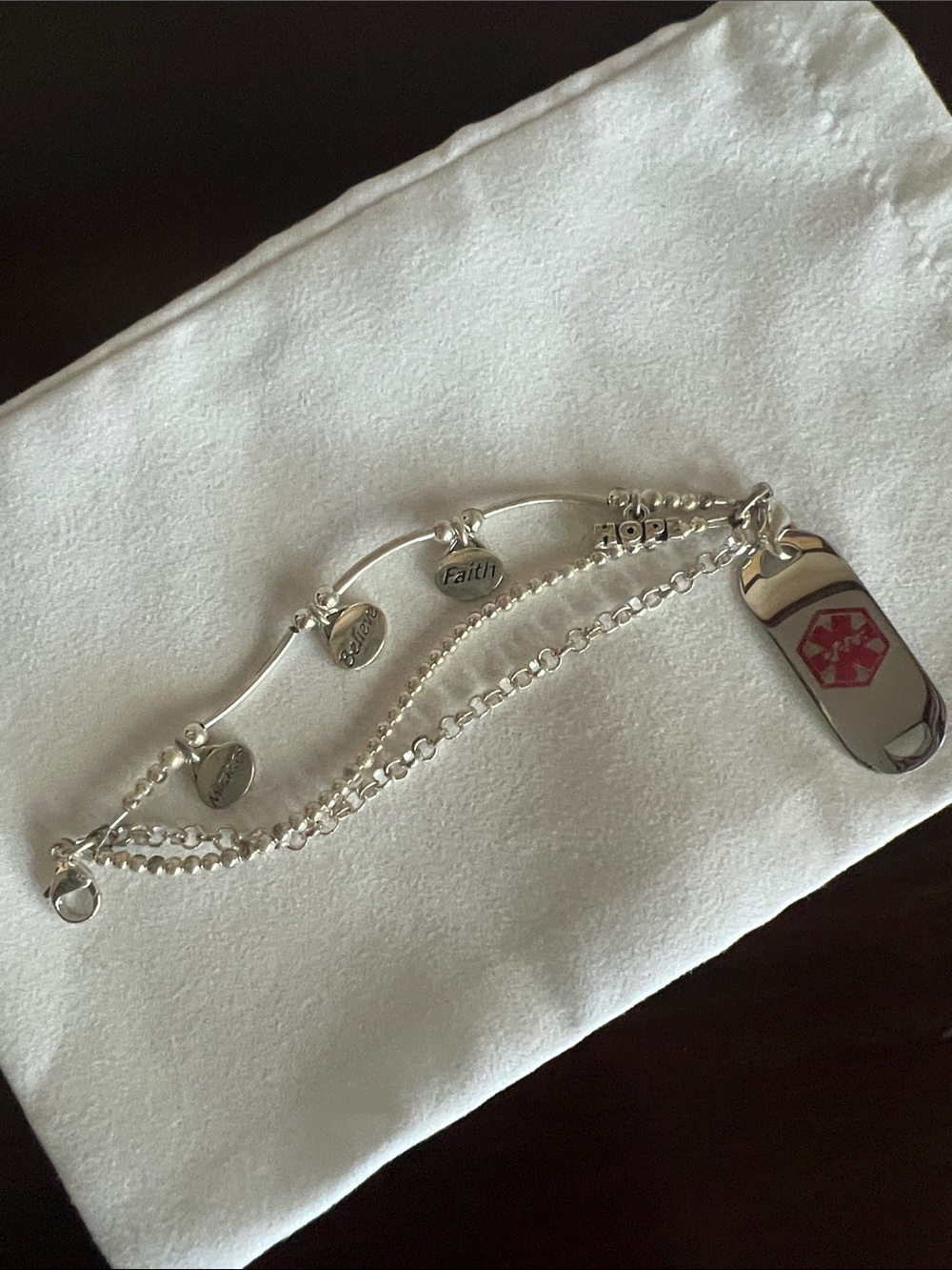Silver Multi-Chain Medical Alert Bracelet with Red Emblem DIABETES engraved
